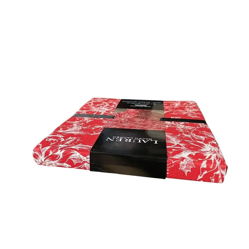 Ralph Lauren Tablecloth 60x104 Red Christmas Festive Rectangle Poinsettia Cotton